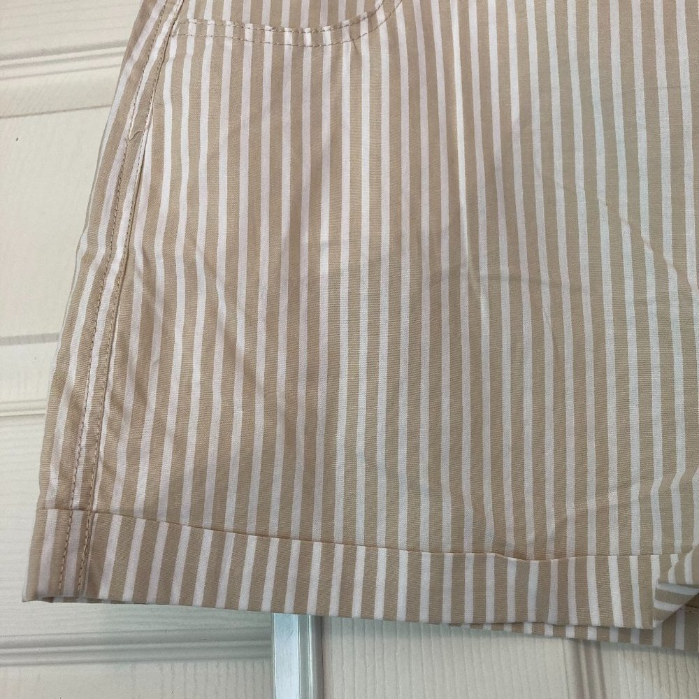 NWT Mix & Co Womens Khaki White Beige Stripe woven short Stretch Pockets Size L - Picture 7 of 7